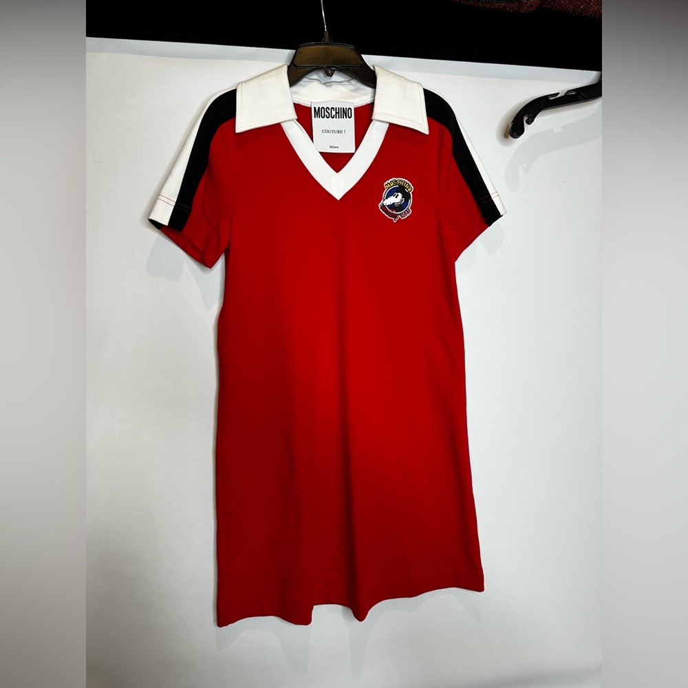 NWT MOSCHINO couture 4 xs red polo mini dress cotton elastic short sleeve
